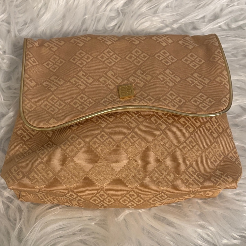 Givenchy Tan Cosmetic Bag with Gold Accents